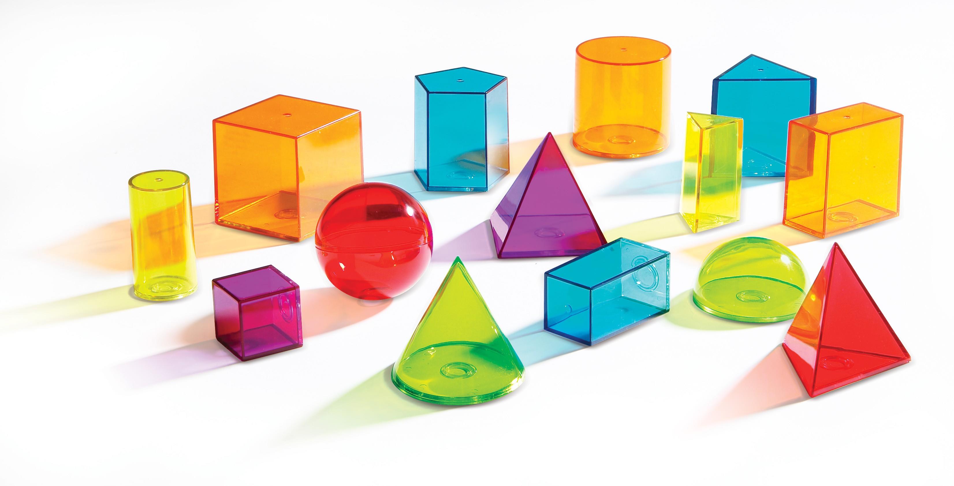 Průhledná barevná geometrická tělesa