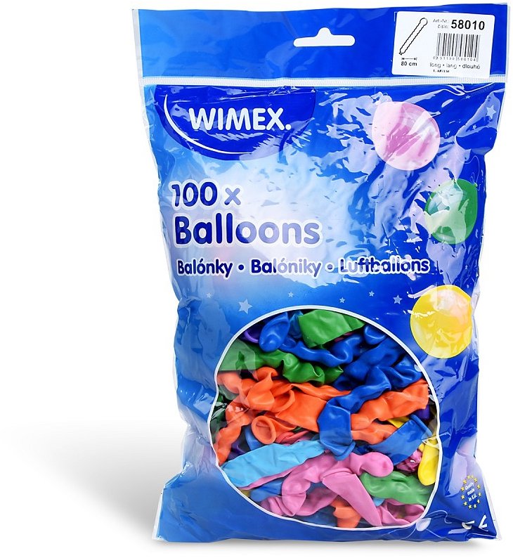 Wimex Nafukovací balónek 8 × 80 cm, dlouhý, barevný mix 100 ks