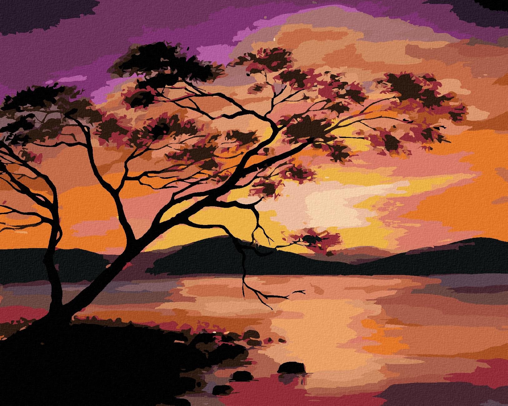 Barevný západ slunce nad přehradou, 40×50 cm, bez rámu a bez vypnutí plátna