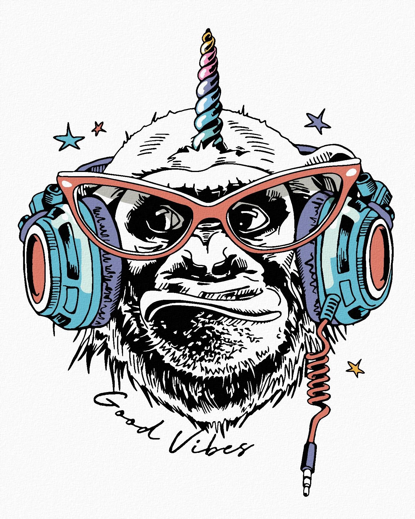 Opice jako jednorožec, 40×50 cm, bez rámu a bez vypnutí plátna