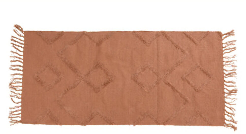 Home Styling Collection Bavlněný koberec s třásněmi, 70 × 140 cm, oranžový