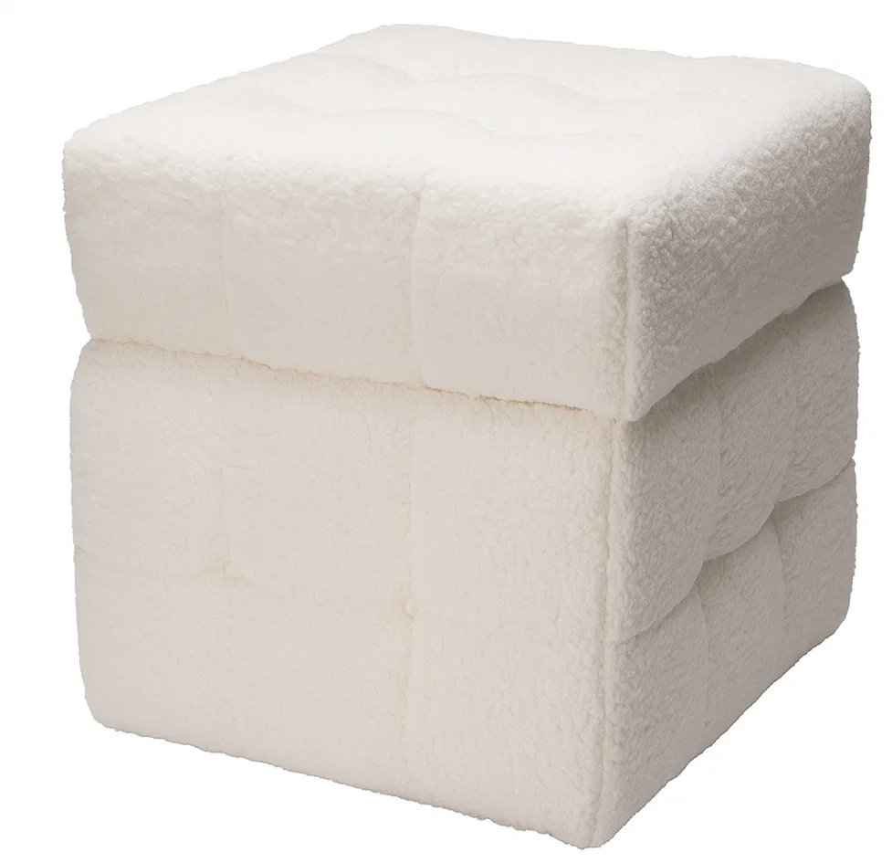 Home Styling Collection Taburet s úložným prostorem SQUARE, potah „beránek“, 38 × 38 × 37 cm, bílý