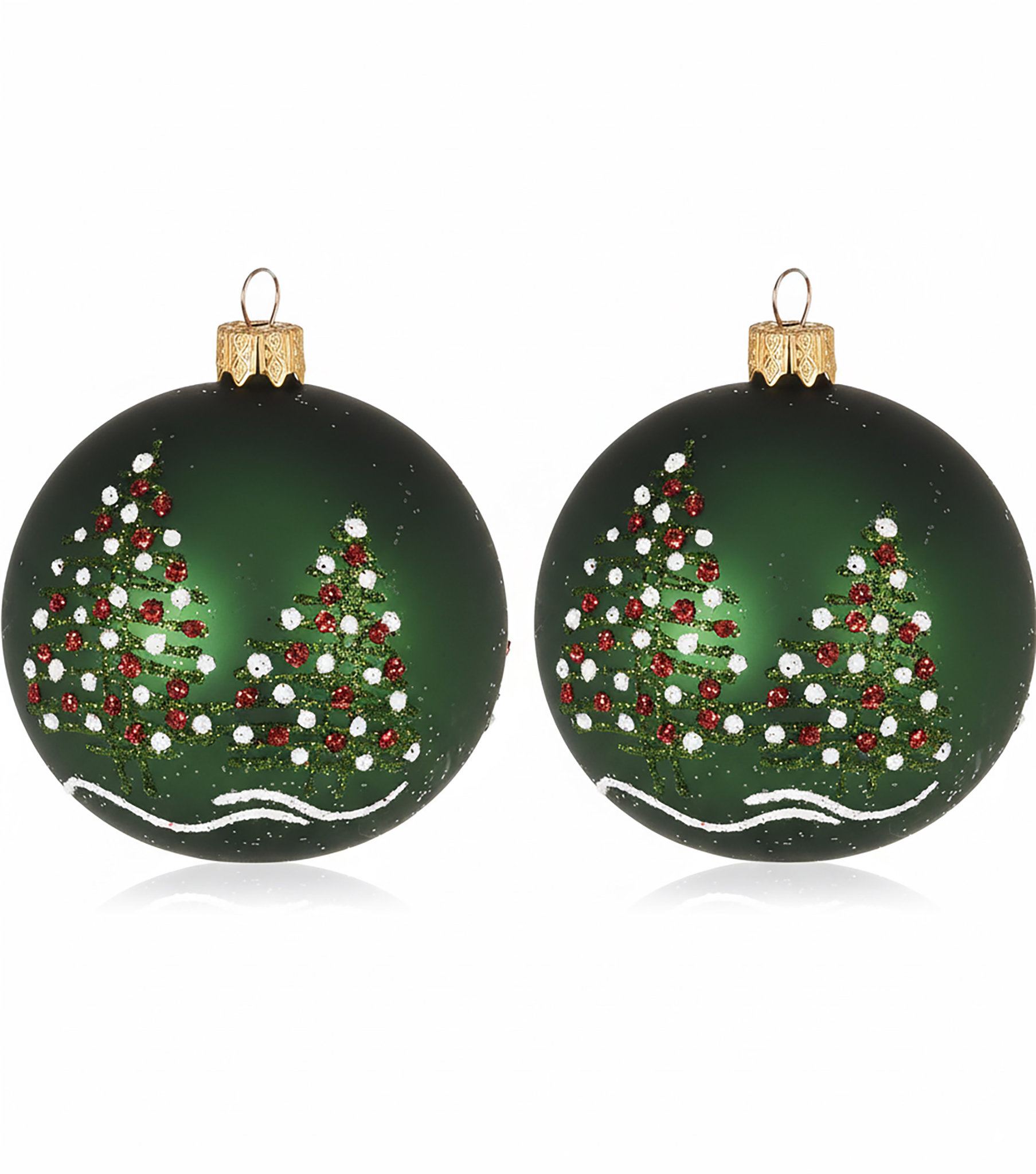 H&L Vánoční koule Deco skleněná s jehličnany, zelená, 8 cm, sada 2 ks