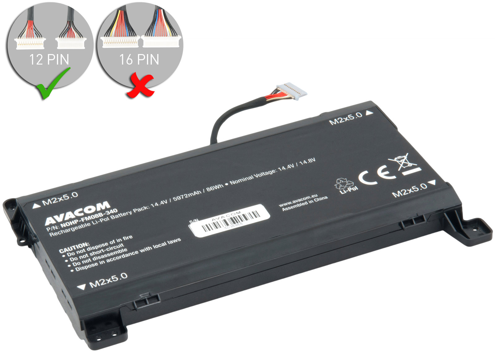 AVACOM FM08B pro HP Omen 17 Li-Pol 14,4V 5972mAh 86Wh - 12 pinový konektor