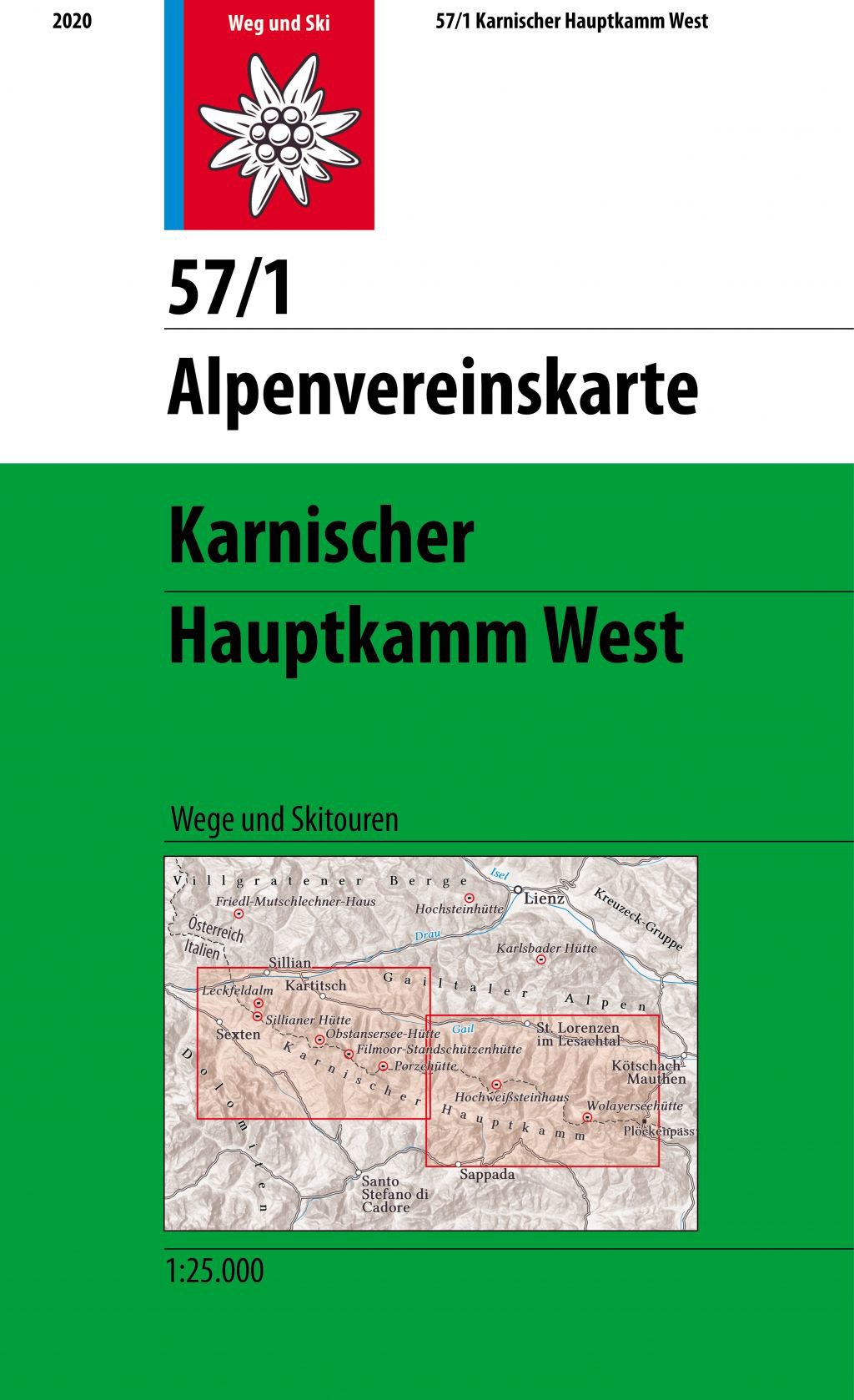 Karnischer Hauptkamm West (letní + zimní) – AV 57/1 - turistická mapa