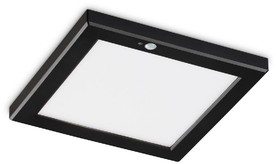 Ideal Lux AURA PL přisazené LED svítidlo s PIR senzorem 4000K 22 cm hranaté, černé