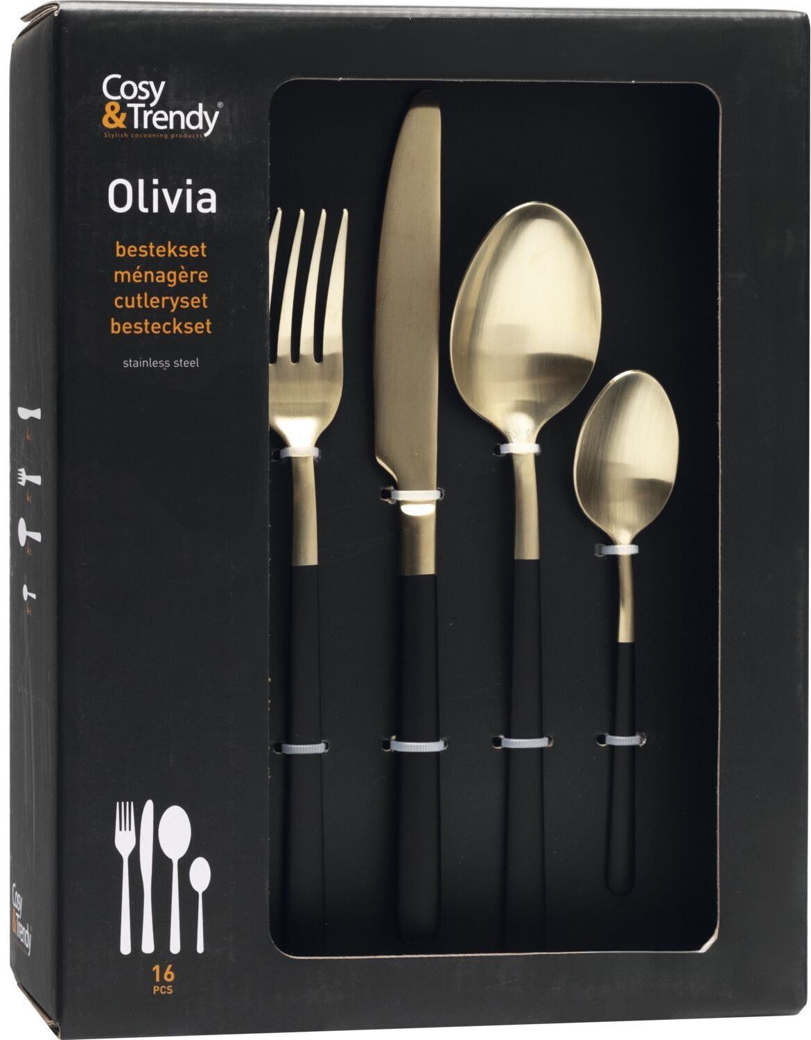 Cosy & Trendy Sada příborů Champagner - Black Olivia, 16 dílná, výška 270 mm, délka 205 mm