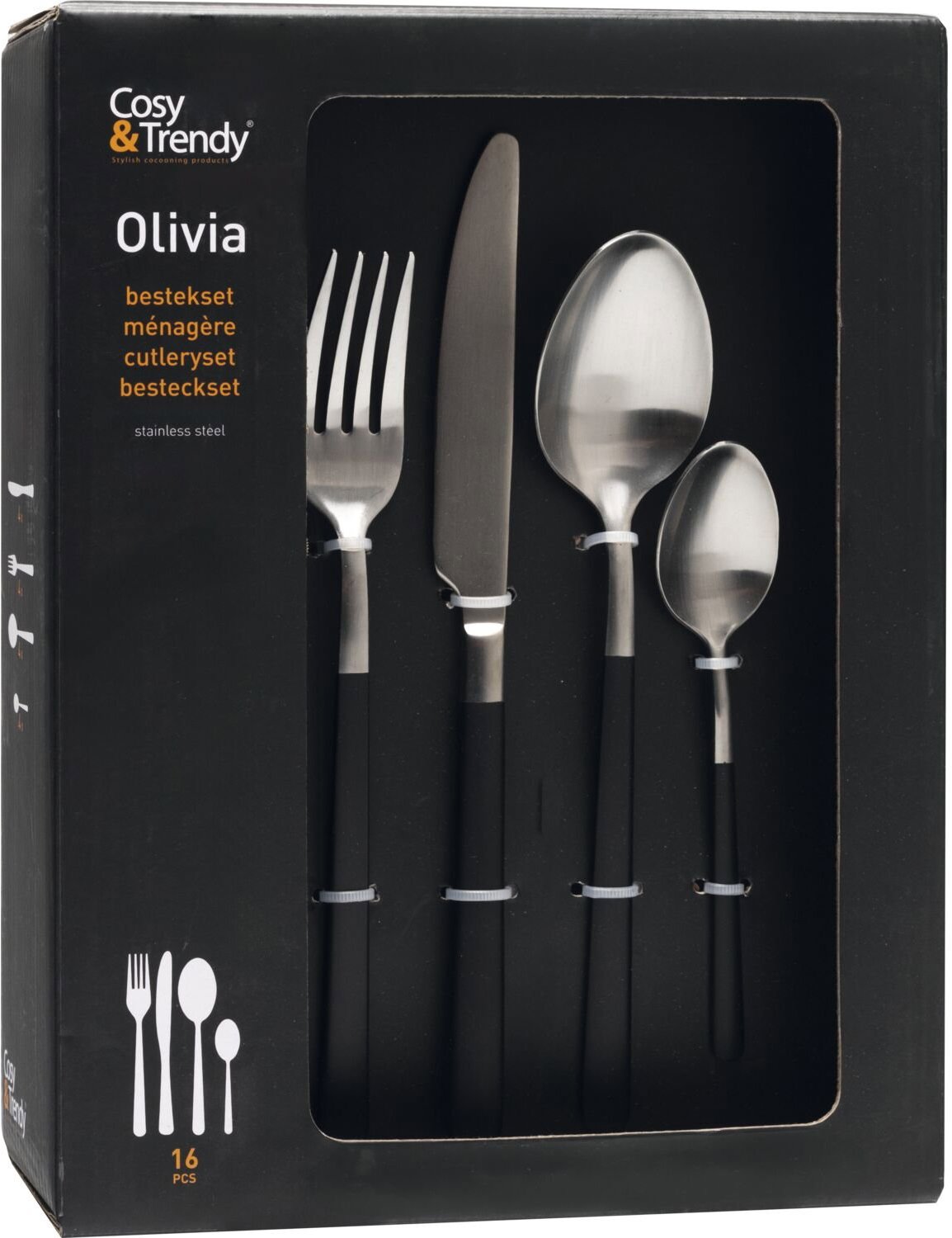 Cosy & Trendy Sada příborů Brushed - Black Olivia, 16 dílná, výška 270 mm, délka 200 mm