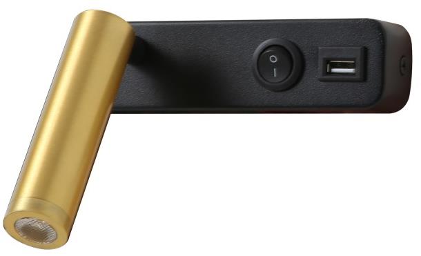 IMMAX GOAL USB + vypínač, LED, 3W, černá/zlatá