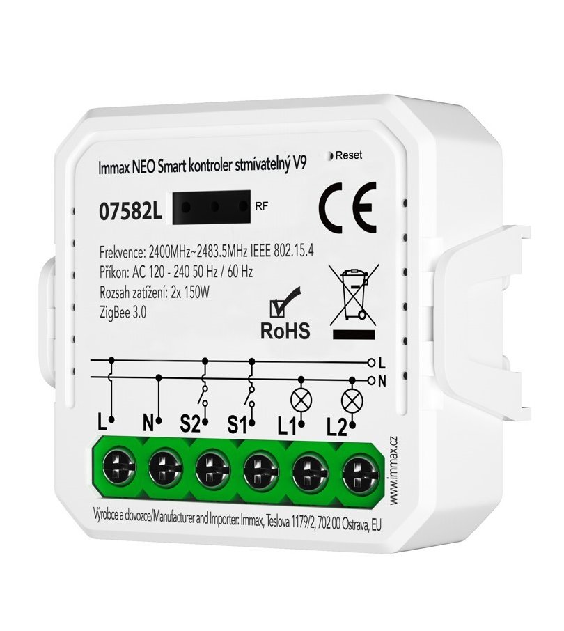 IMMAX NEO Smart kontroler stmívatelný V9 2-tlačítkový, Zigbee 3.0