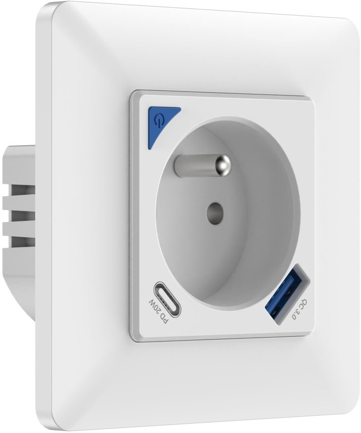 IMMAX NEO vnitřní s kolíkem, typ E, 1x USB, 1x USB-C, PD 20 W, Zigbee
