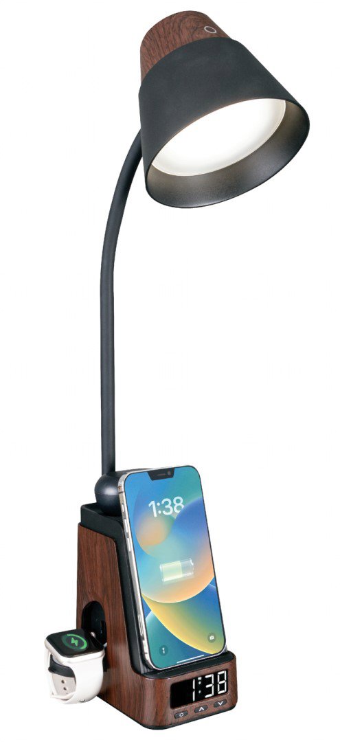 IMMAX IDEAL LED s QI nabíjením CCT, tmavé dřevo/černá