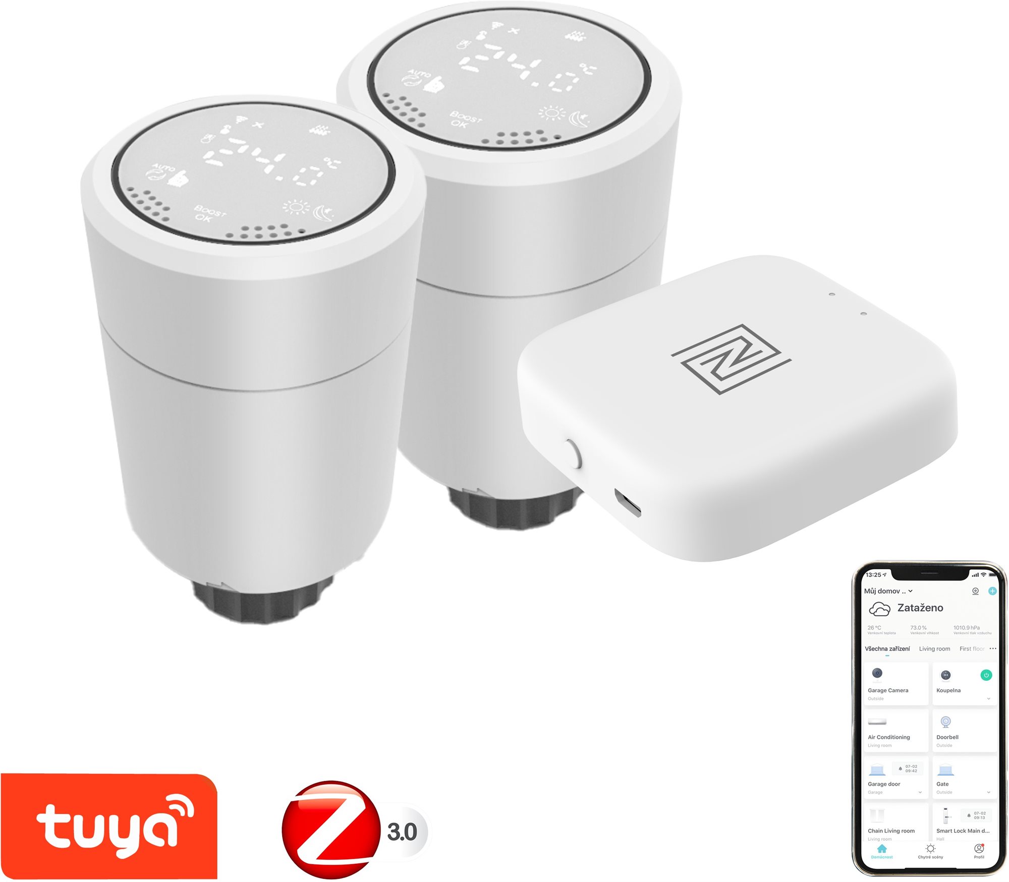2x IMMAX NEO Smart Termostatická hlavice Zigbee + Smart NEO BRIDGE PRO v2