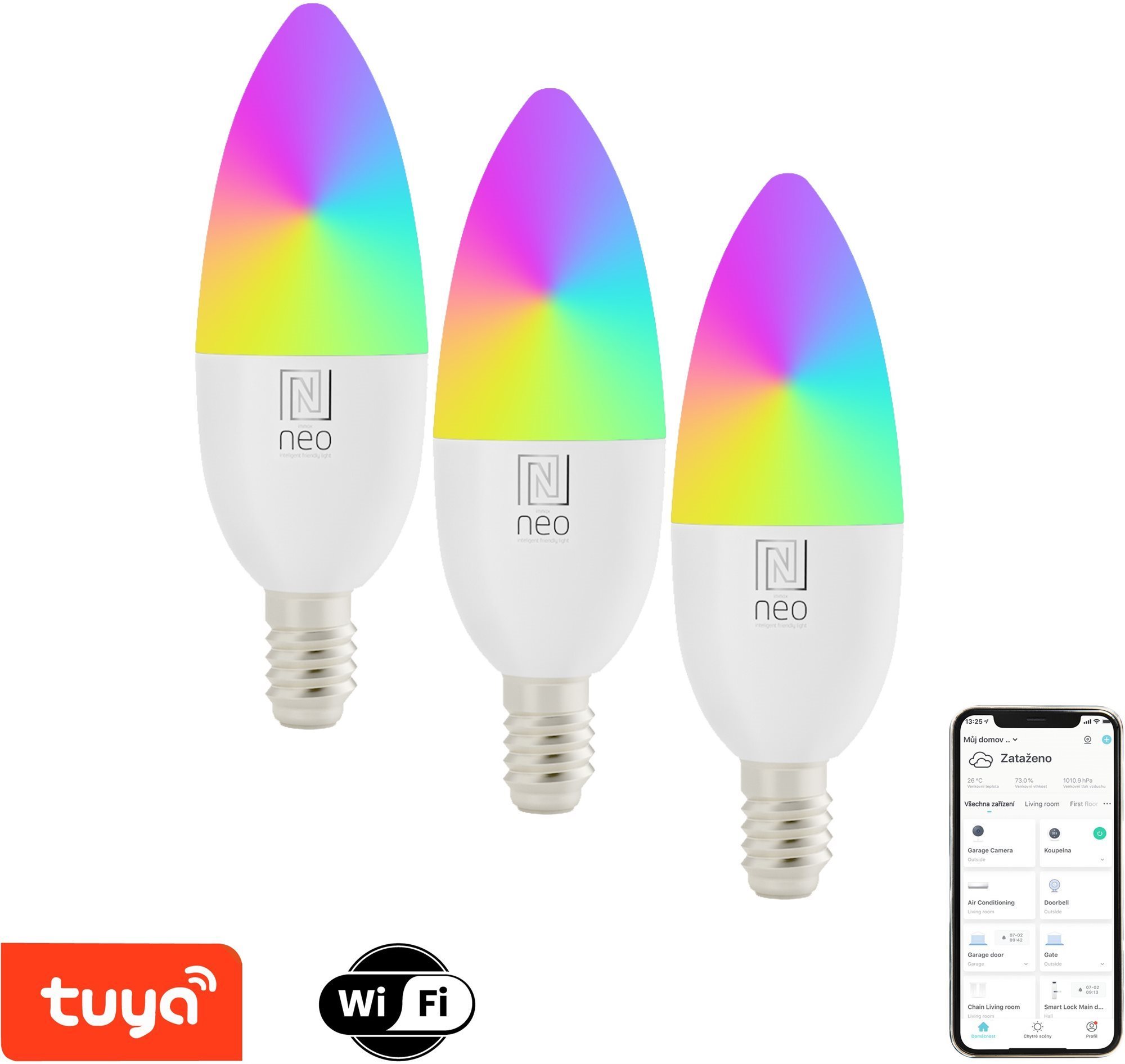 IMMAX NEO LITE E14 6W RGB+CCT, barevná a bílá WiFi - balení 3 ks