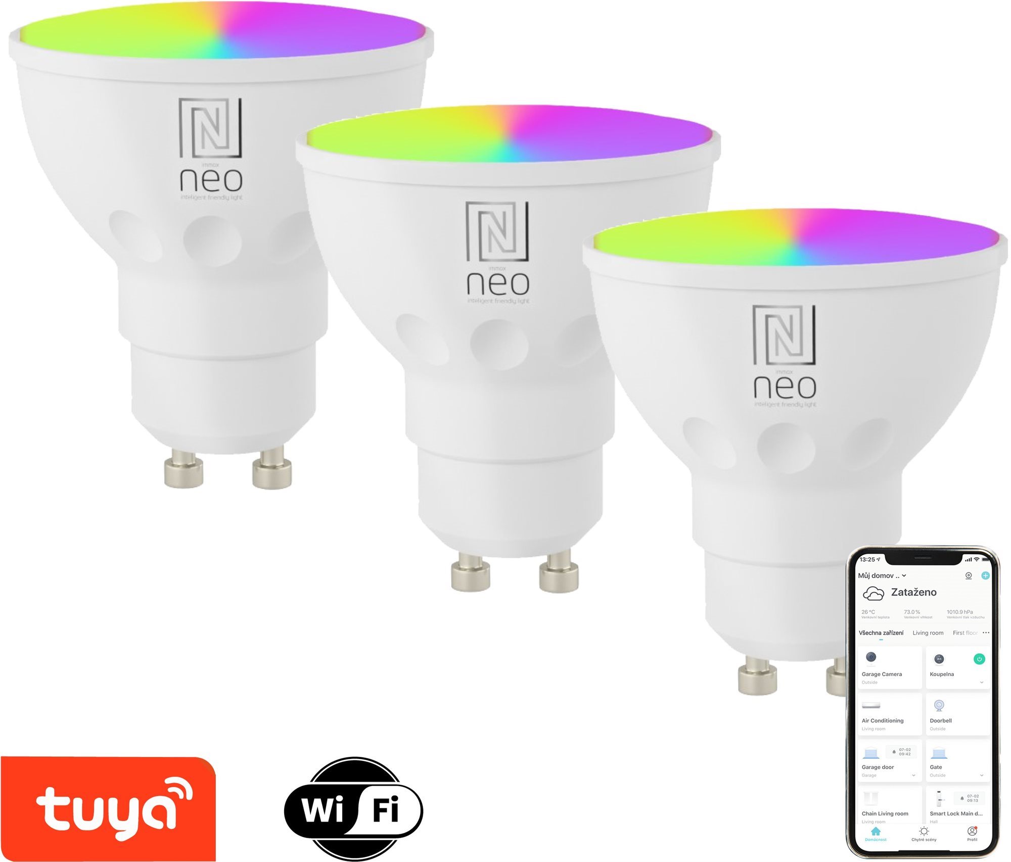 IMMAX NEO LITE GU10 6W RGB+CCT, barevná a bílá WiFi - balení 3 ks