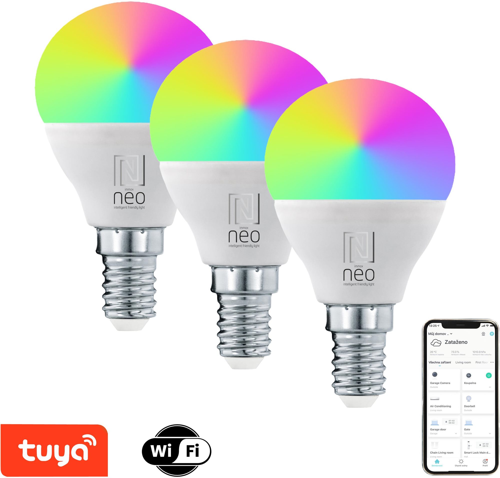 IMMAX NEO LITE Smart 3x žárovka LED E14 6W RGB+CCT barevná a bílá, stmívatelná, WiFi, P45