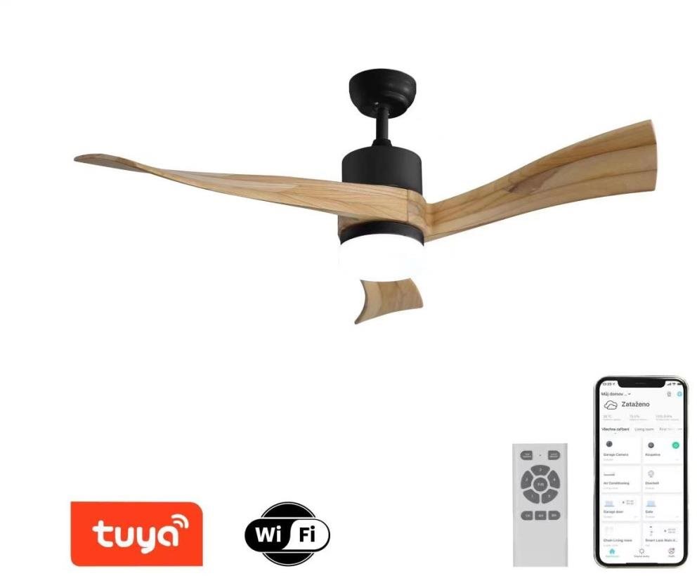 IMMAX NEO LITE SOFISTICADO Smart LED stropní svítidlo s ventilátorem Tuya WiFi černé/dřevo