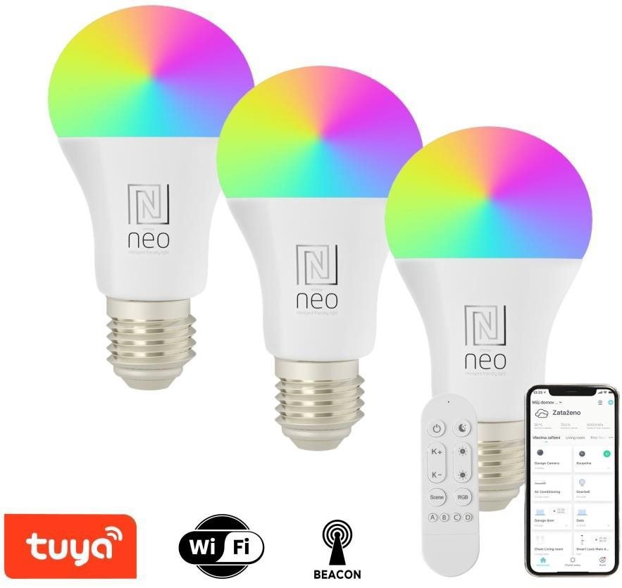 IMMAX NEO LITE 3x Smart žárovka LED E27 9W RGB+CCT, stmívatelná, WiFi, Beacon, DO