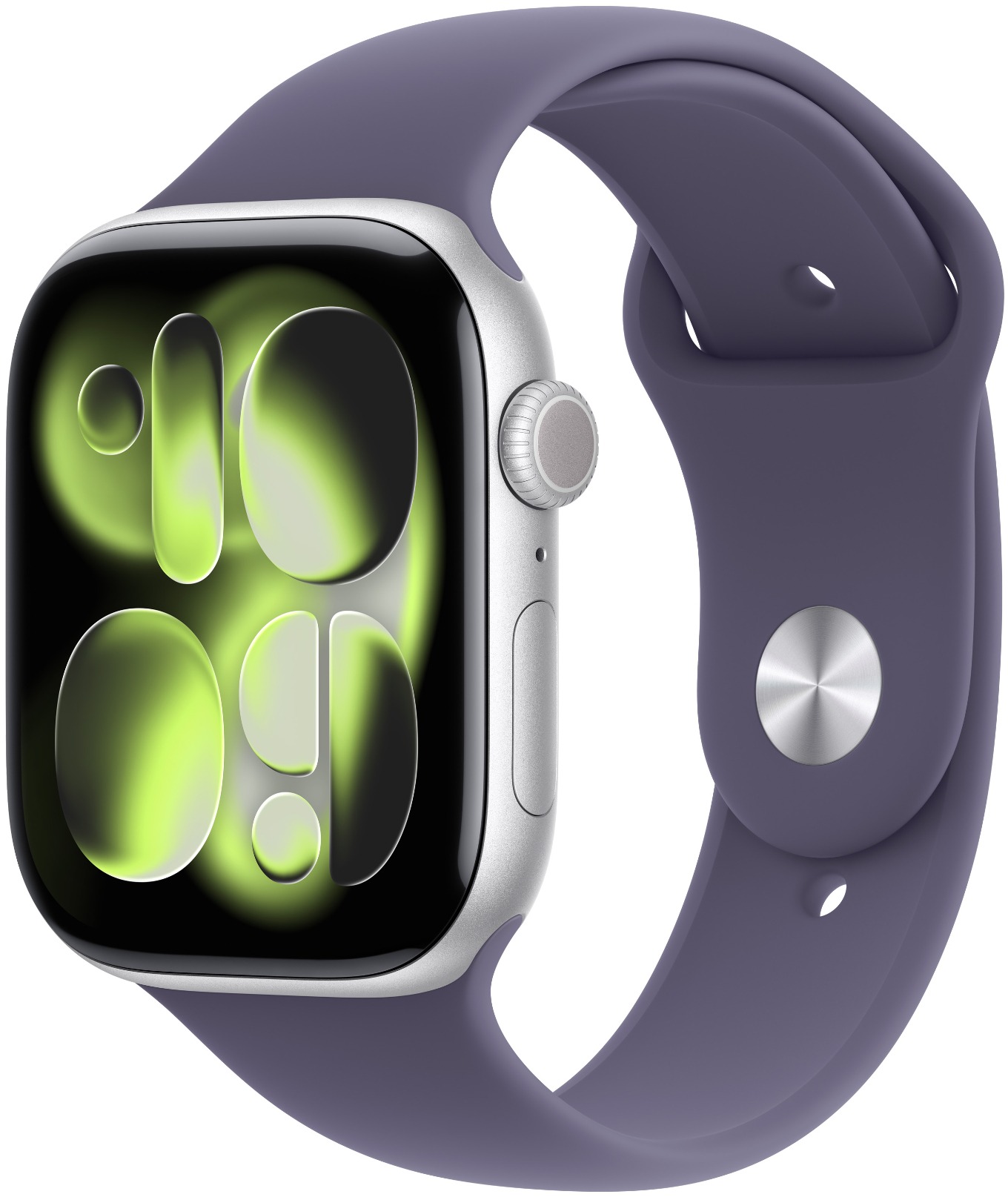 Apple Watch Series 11 Cellular 42mm Stříbrný hliník s mlžně fialovým sportovním řemínkem - S/M
