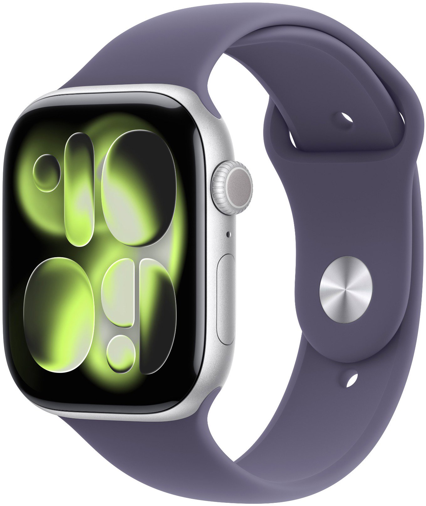 Apple Watch Series 11 Cellular 42mm Stříbrný hliník s mlžně fialovým sportovním řemínkem - M/L
