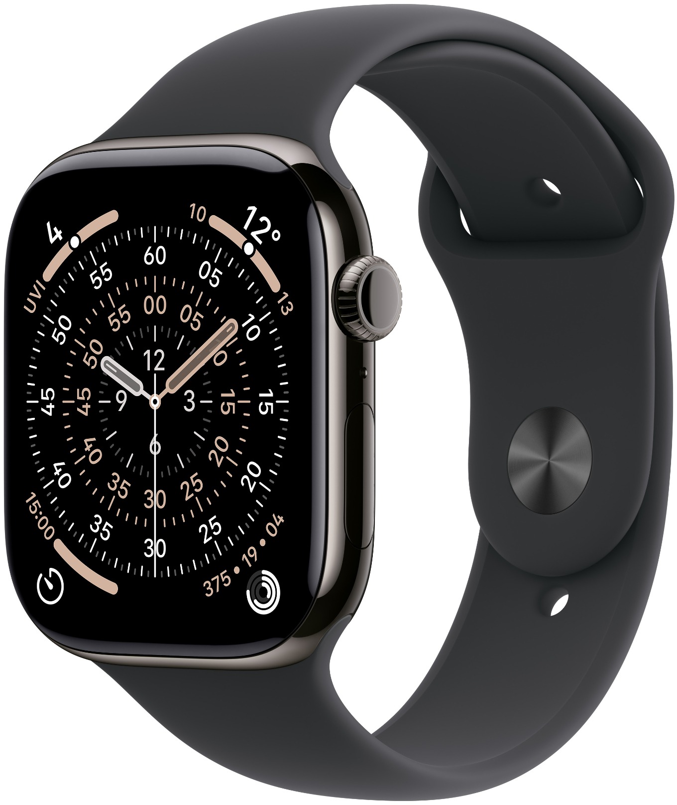 Apple Watch Series 11 Cellular 46mm Břidlicově šedý titan s černým sportovním řemínkem - S/M