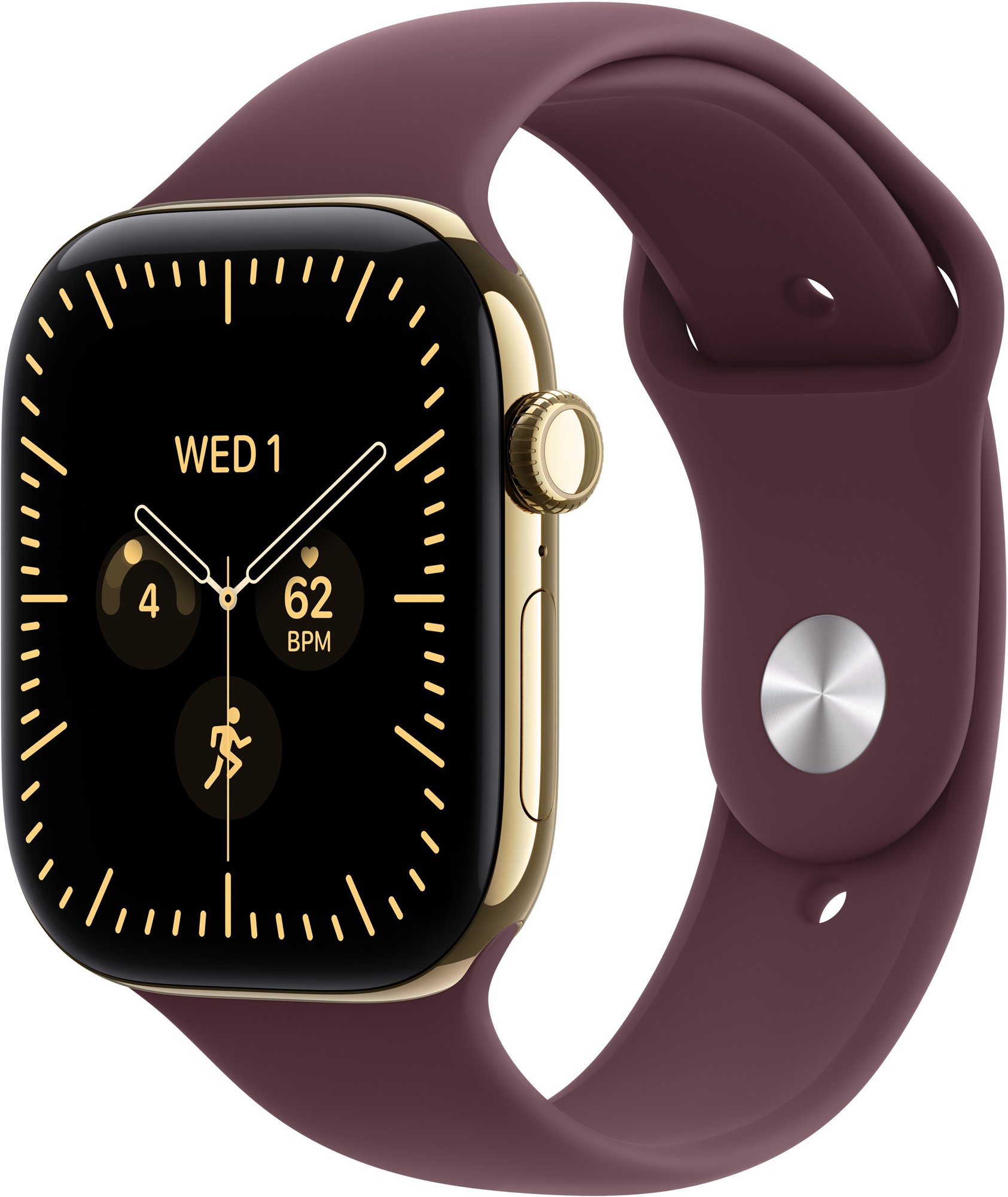 Apple Watch Series 12 Cellular 42mm zářivě zlatý titan s burgundsky červeným sportovním řemínkem - M