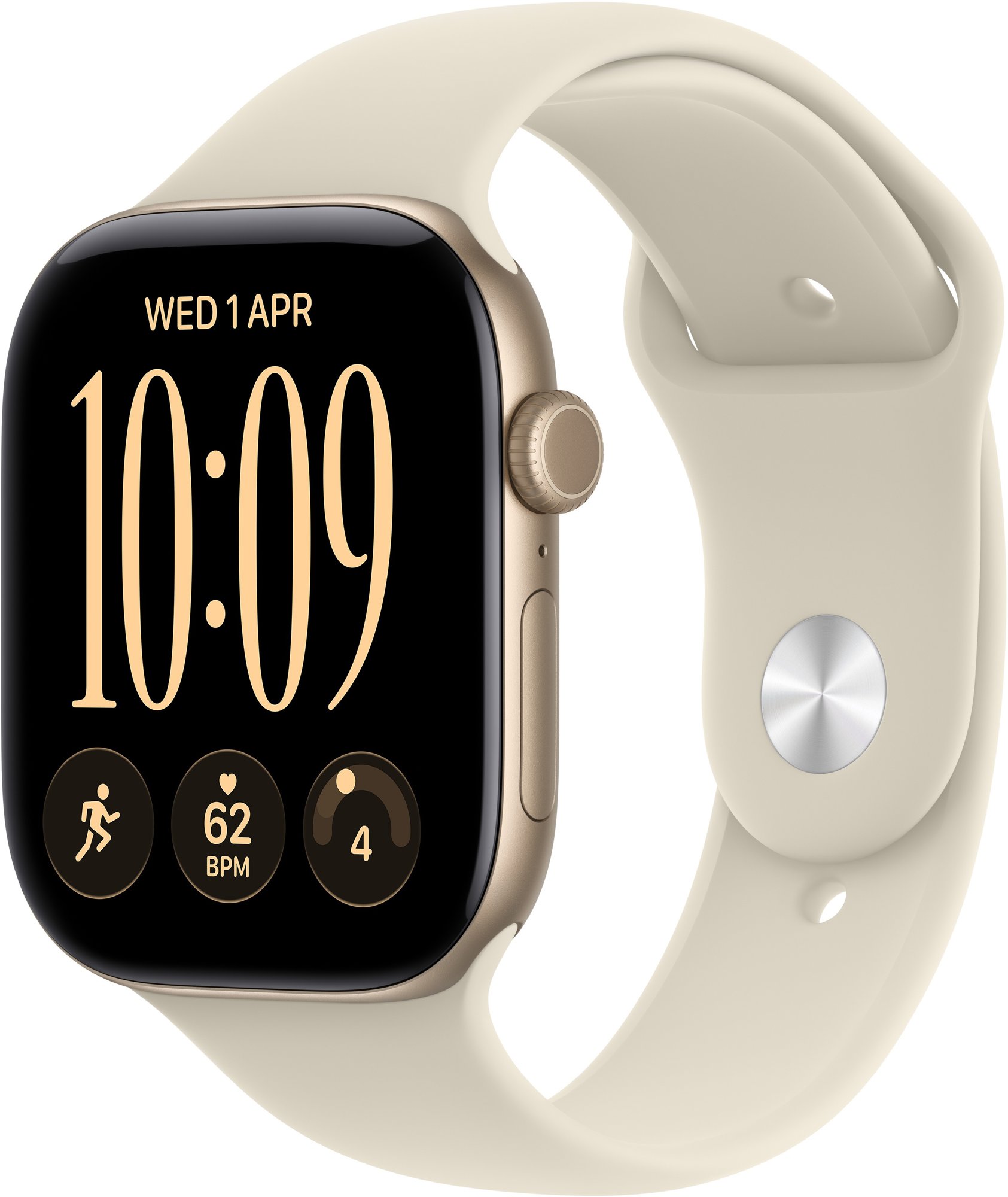 Apple Watch Series 12 Cellular 42mm světle zlatý hliník s pískovým sportovním řemínkem - M/L