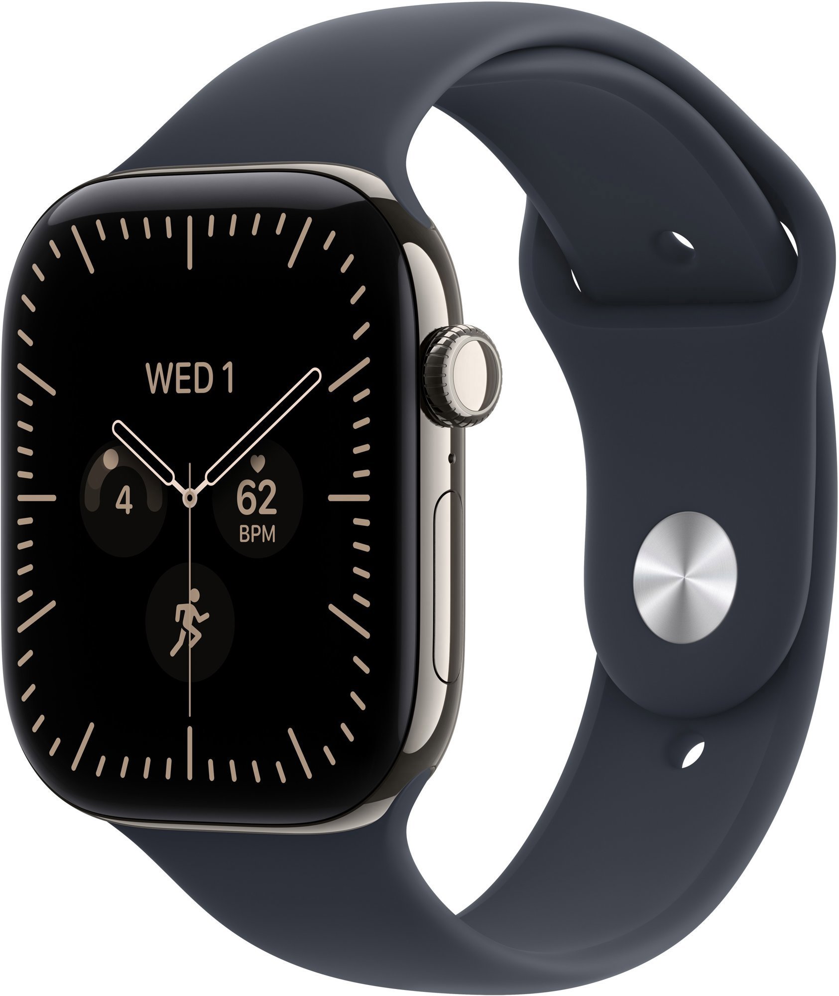 Apple Watch Series 12 Cellular 46mm přírodní titan s námořnicky modrým sportovním řemínkem - S/M