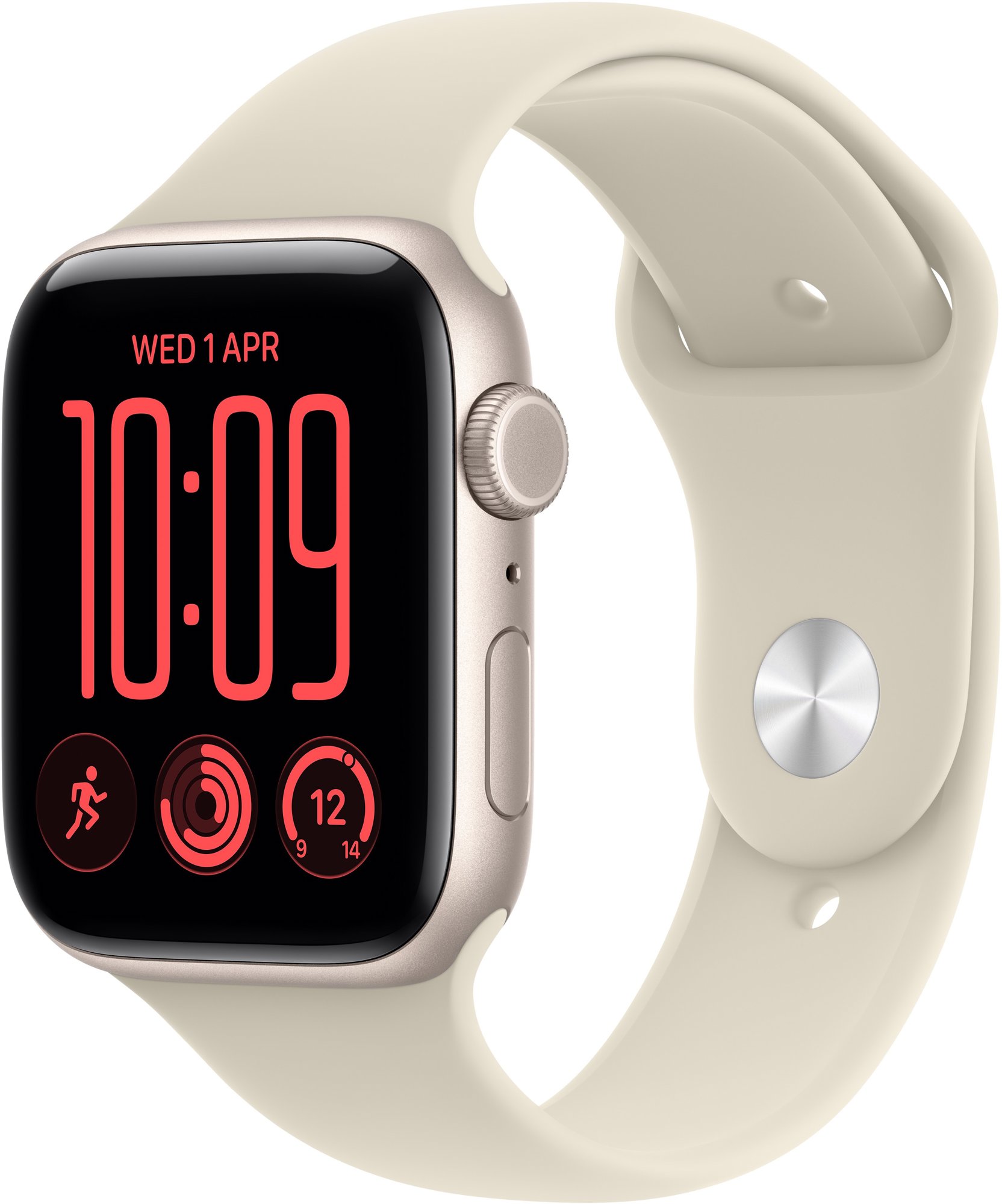 Apple Watch SE 3 Cellular 44mm Hvězdně bílý hliník s pískovým sportovním řemínkem - S/M