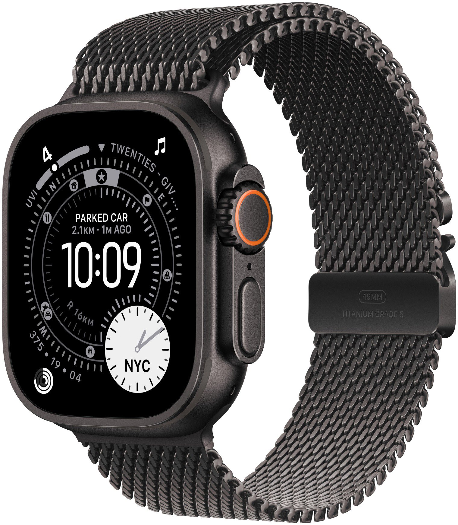 Apple Watch Ultra 3 49mm Černý titan s černým titanovým milánským tahem - S