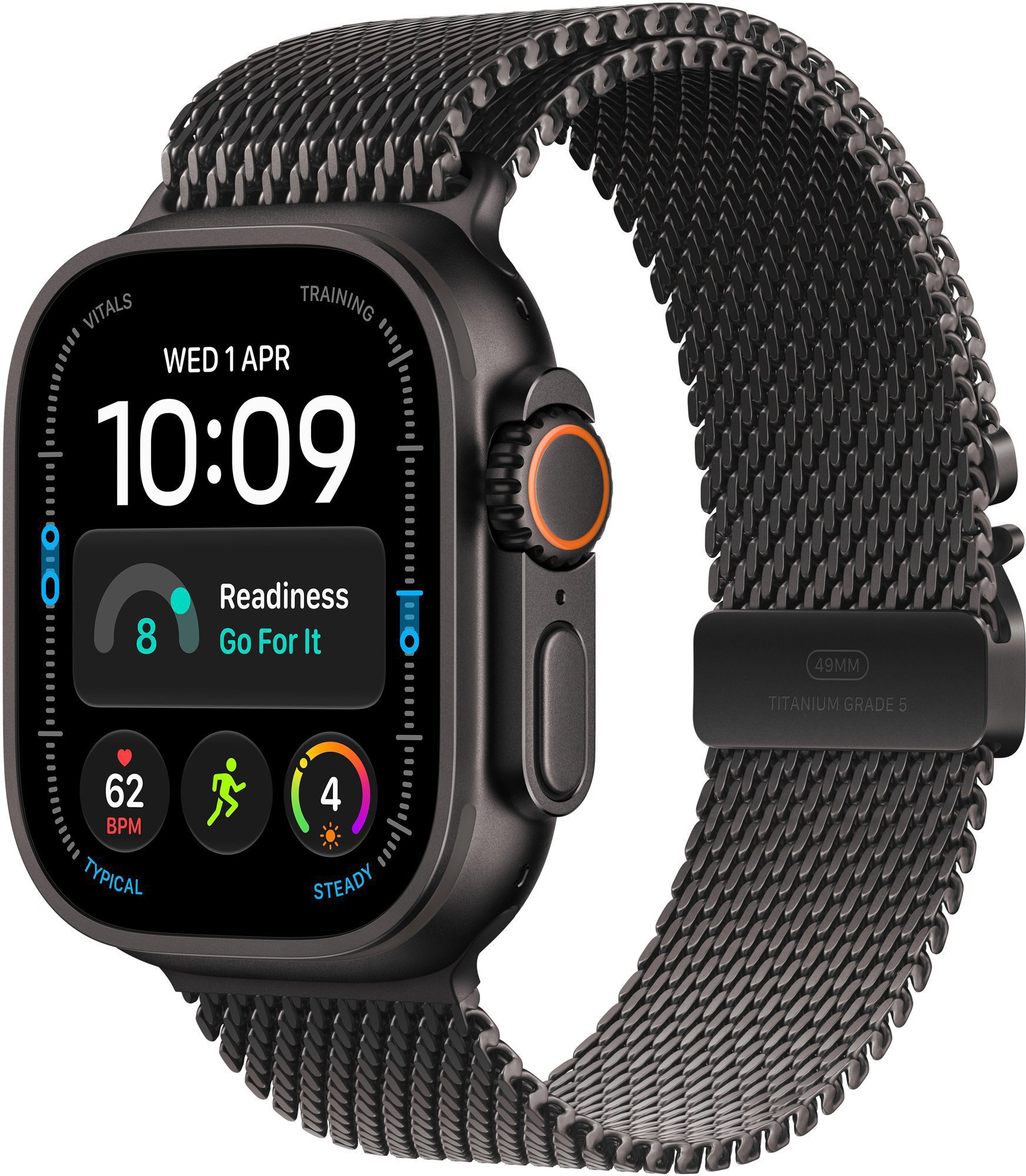 Apple Watch Ultra 4 49mm černý titan s černým titanovým milánským tahem - M