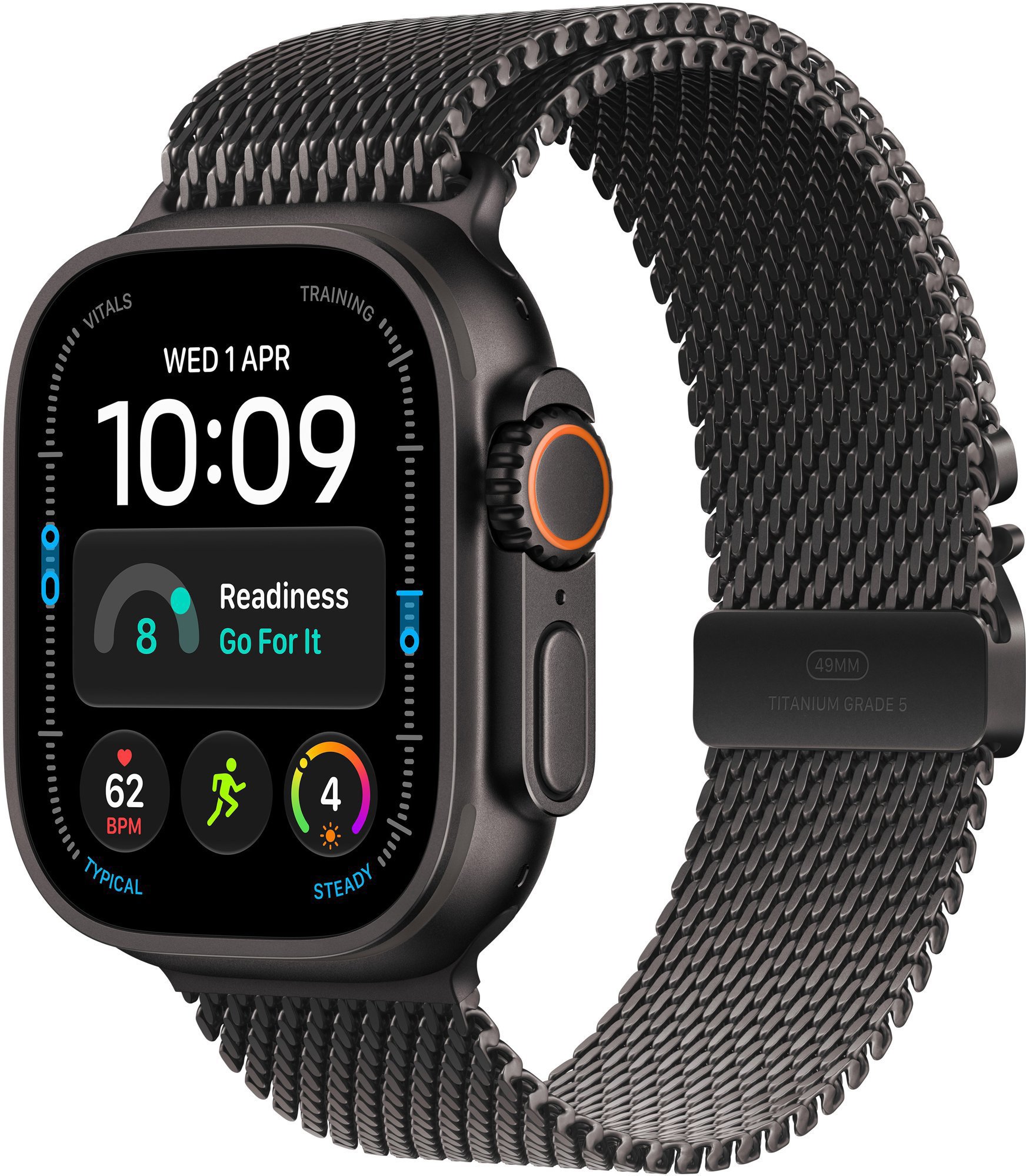 Apple Watch Ultra 4 49mm černý titan s černým titanovým milánským tahem - L