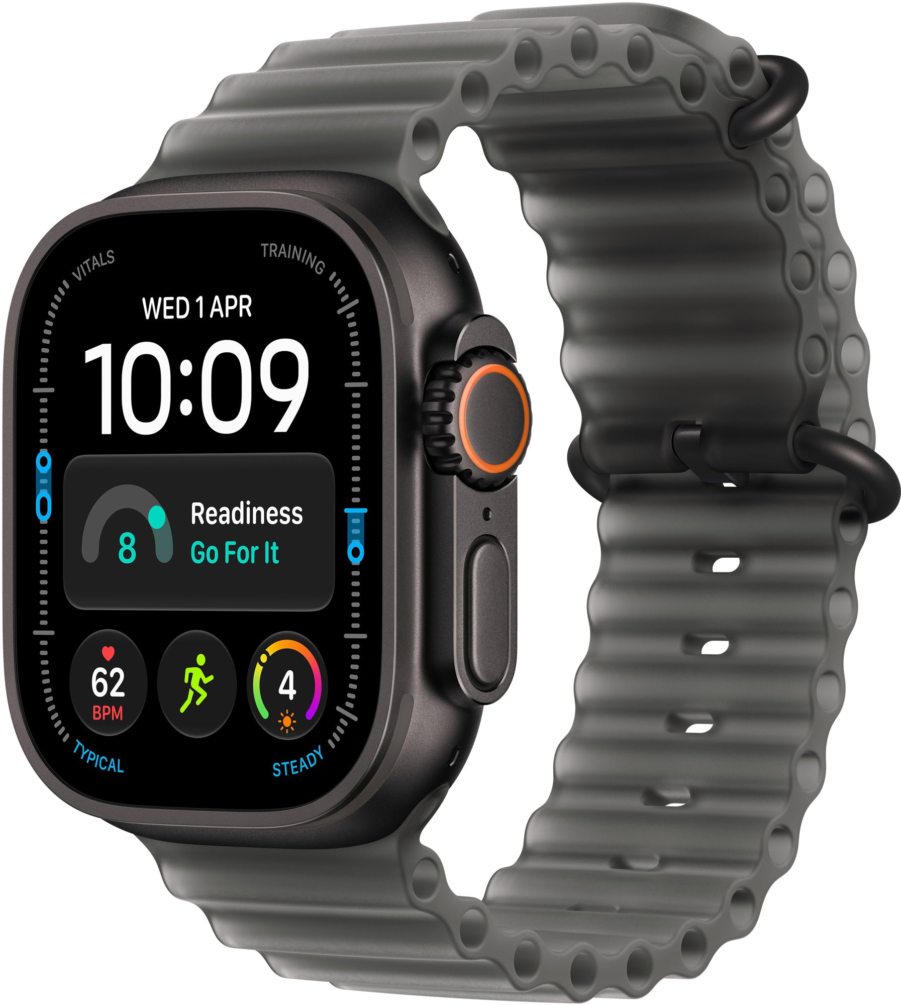 Apple Watch Ultra 4 49mm černý titan s průsvitně černým oceánským řemínkem
