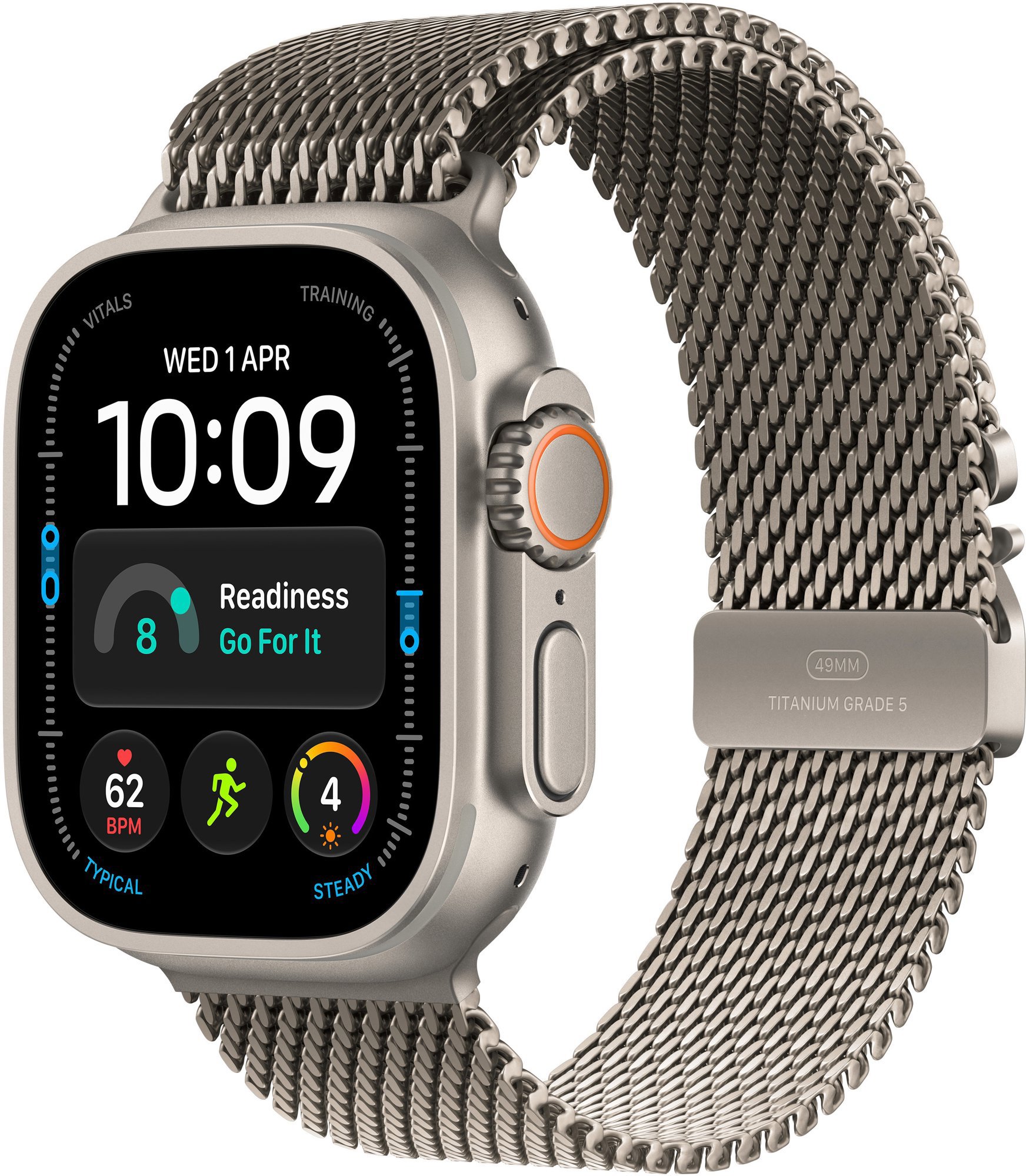 Apple Watch Ultra 4 49mm přírodní titan s přírodním titanovým milánským tahem - L