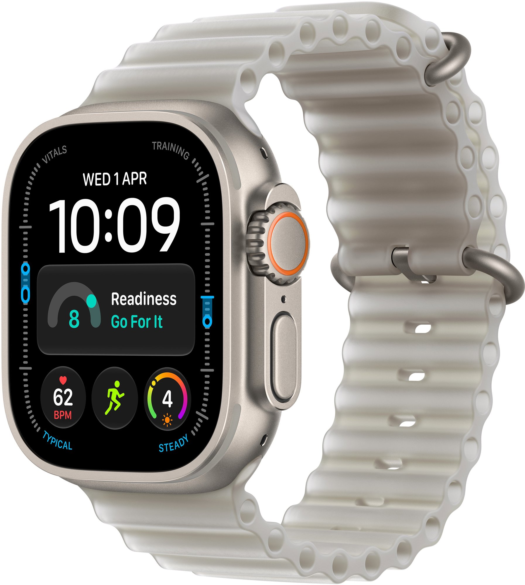 Apple Watch Ultra 4 49mm přírodní titan s průsvitně šedým oceánským řemínkem