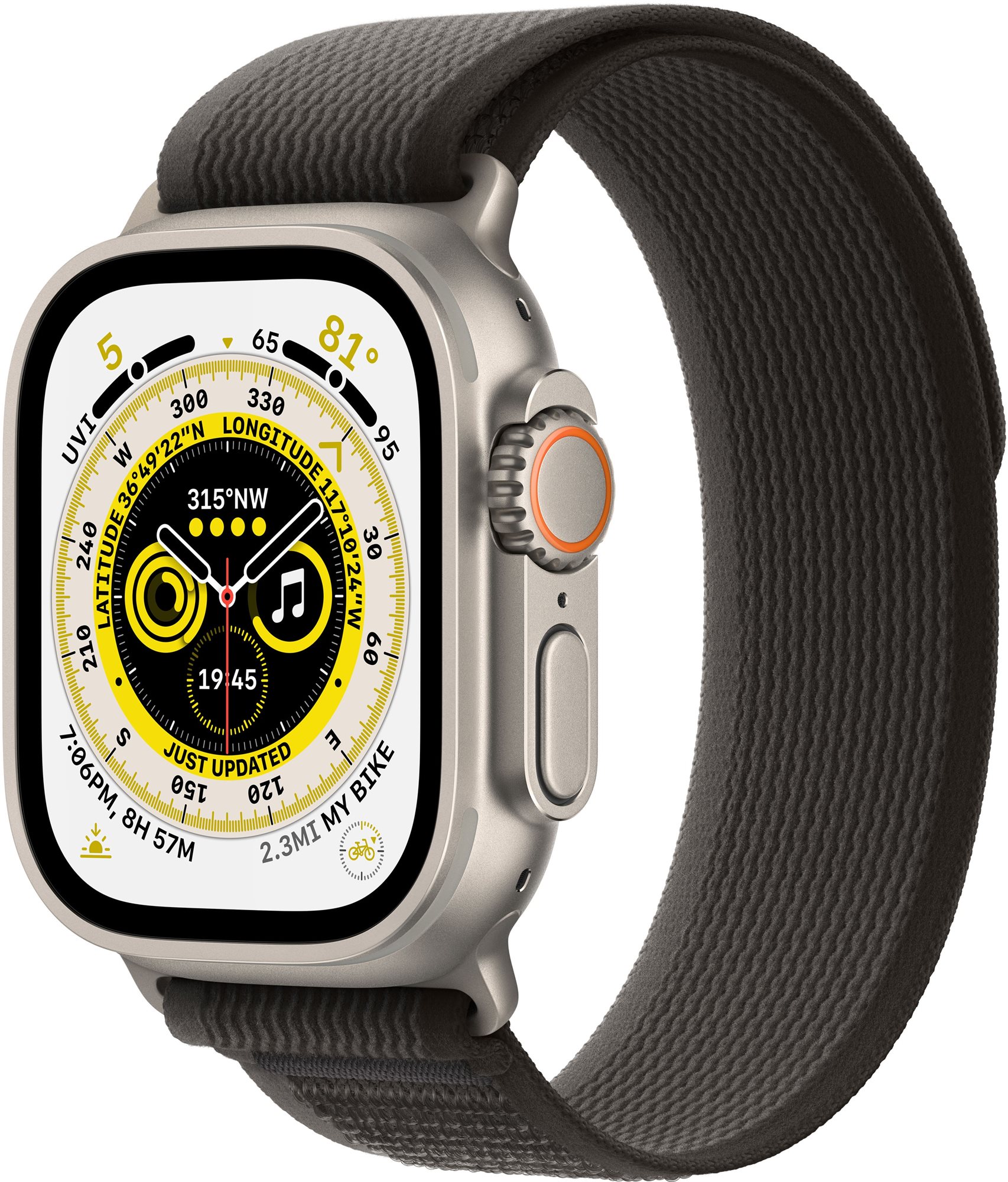 Apple Watch Ultra 49mm titanové pouzdro s černo-šedým trailovým tahem - M/L
