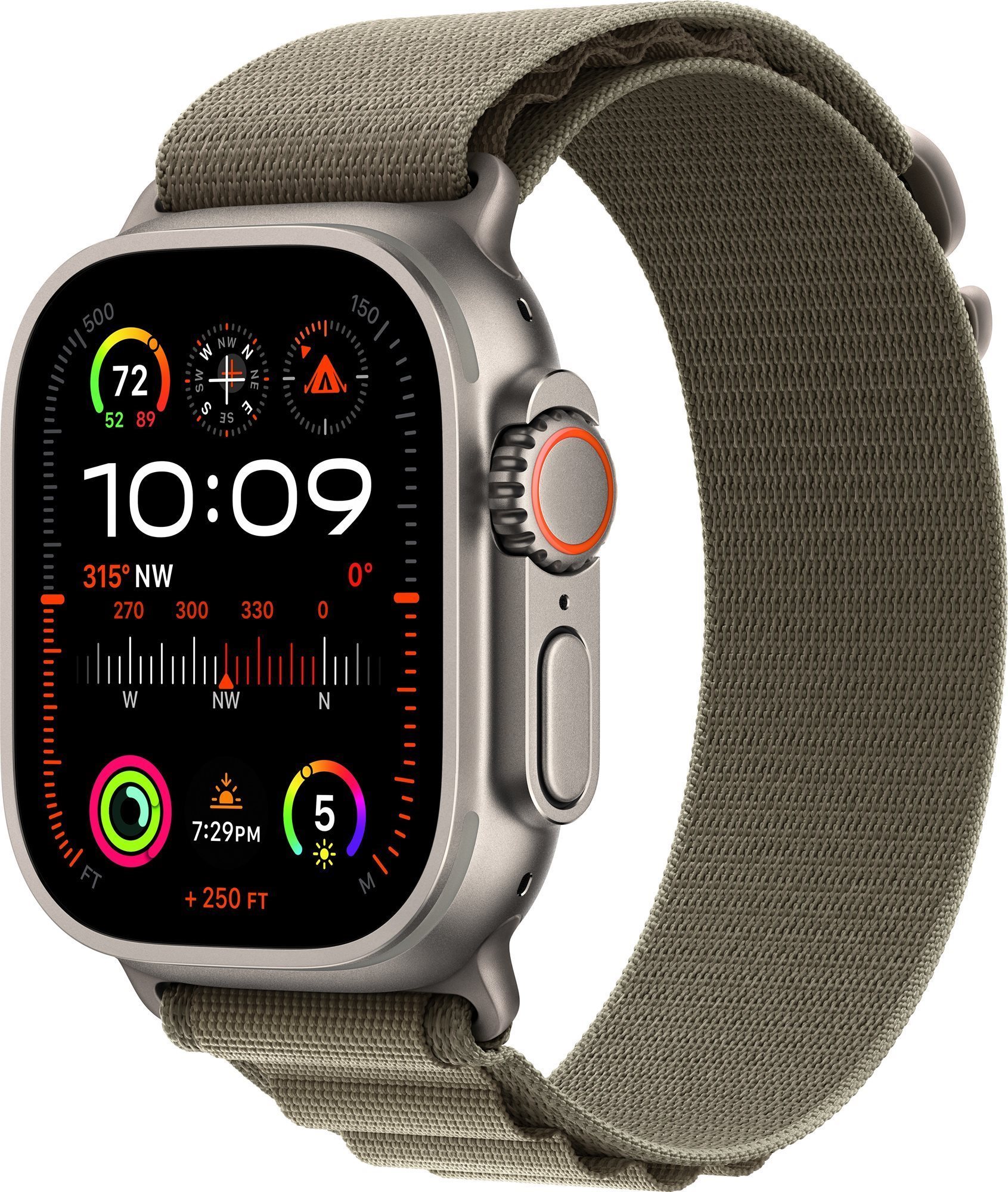 Apple Watch Ultra 2 49mm titanové pouzdro s olivovým alpským tahem - Medium