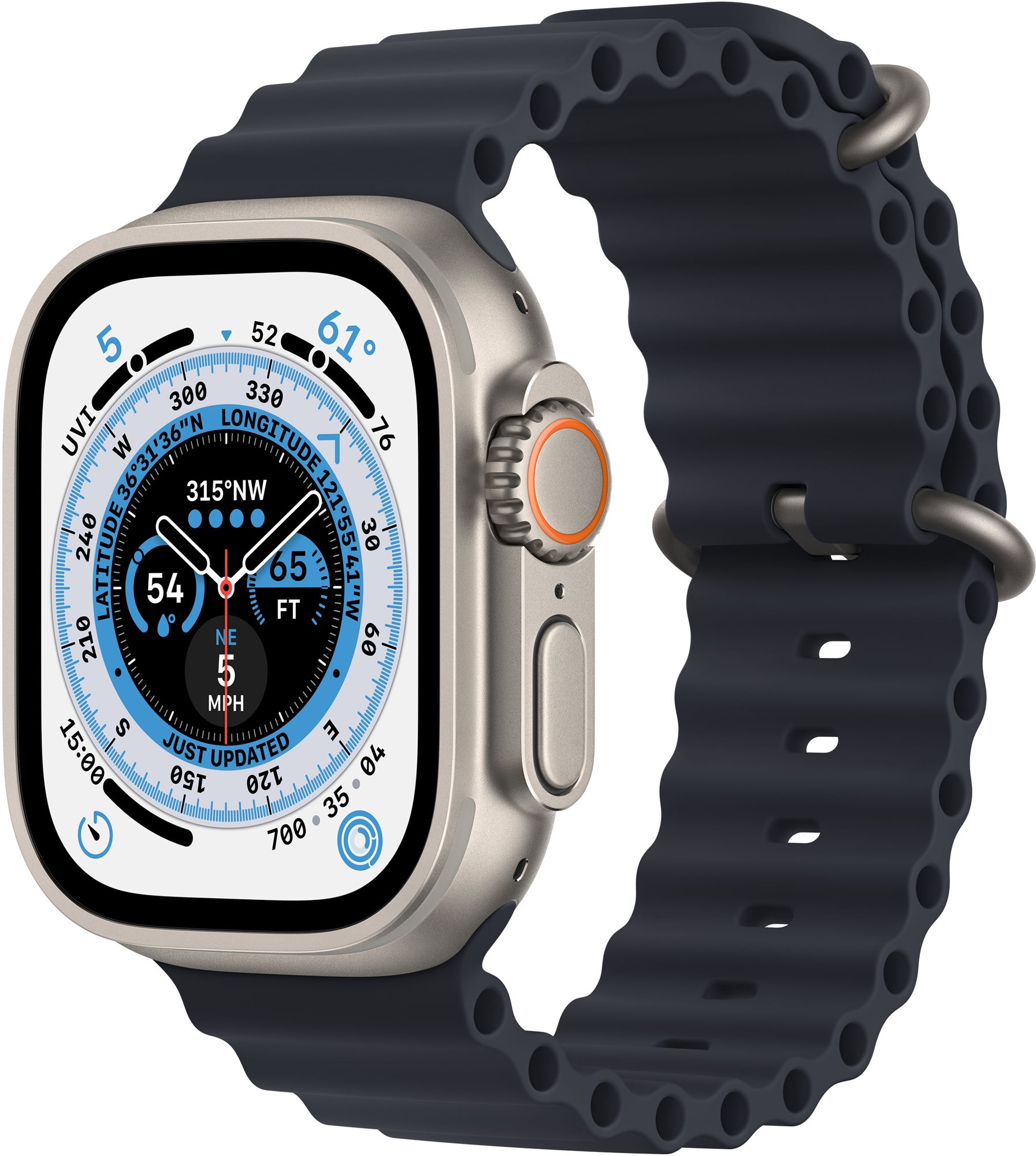 Apple Watch Ultra 49mm titanové pouzdro s temně inkoustovým oceánským řemínkem