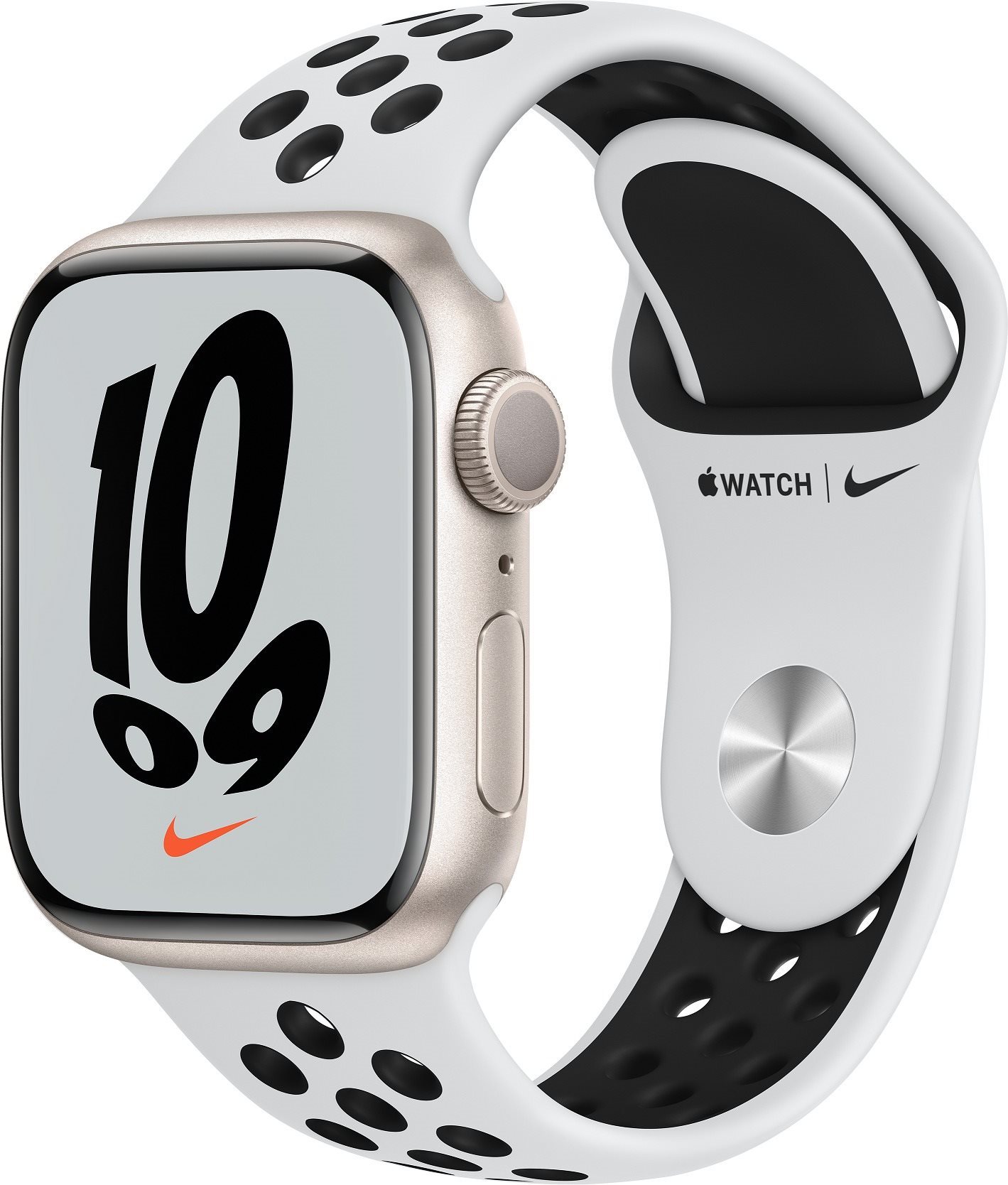 Apple Watch Nike Series 7 41mm Hvězdně bílý hliník s platinovým/černým sportovním řemínkem Nike