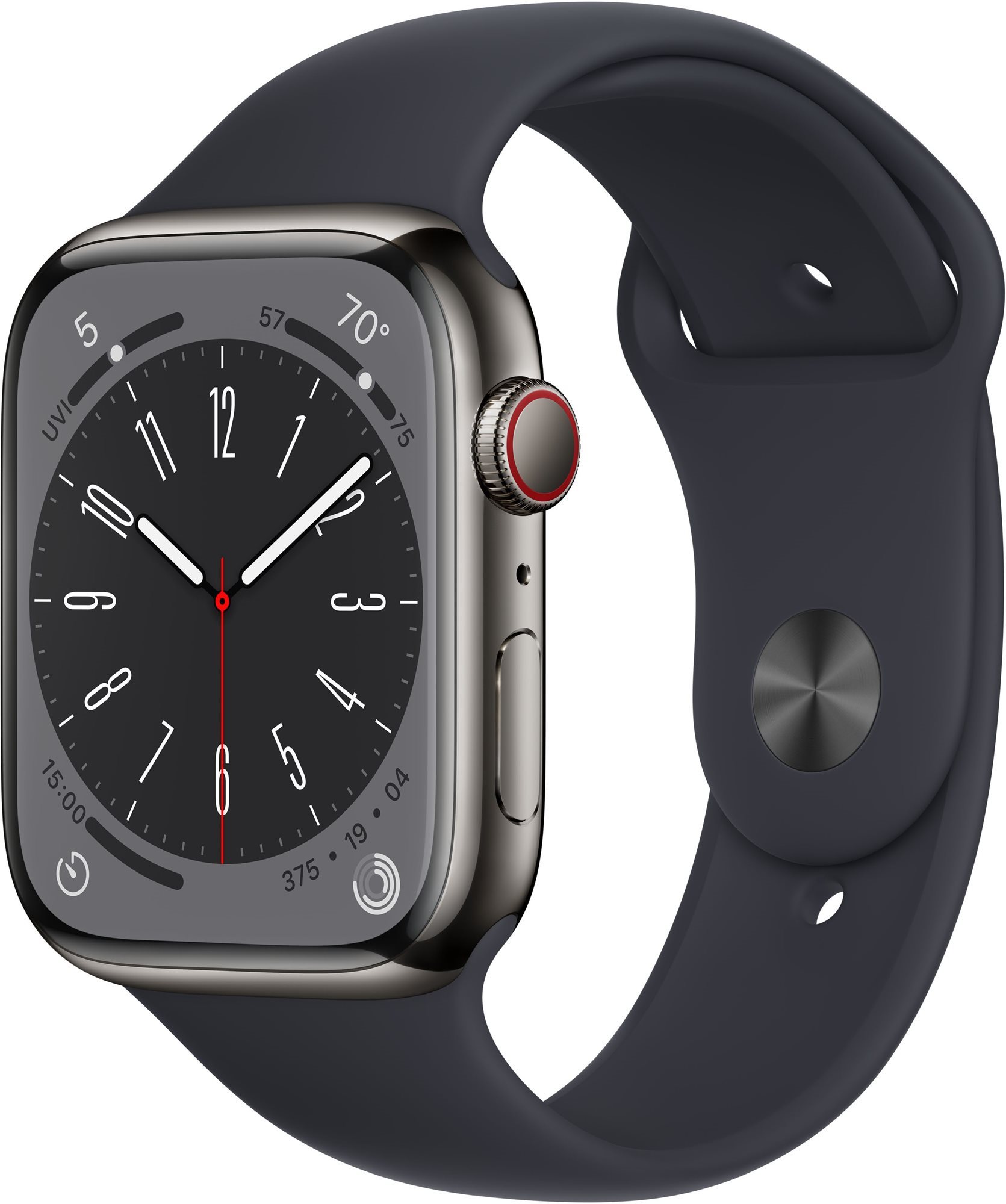 Apple Watch Series 8 45mm Cellular Grafitový nerez s temně inkoustovým sportovním řemínkem