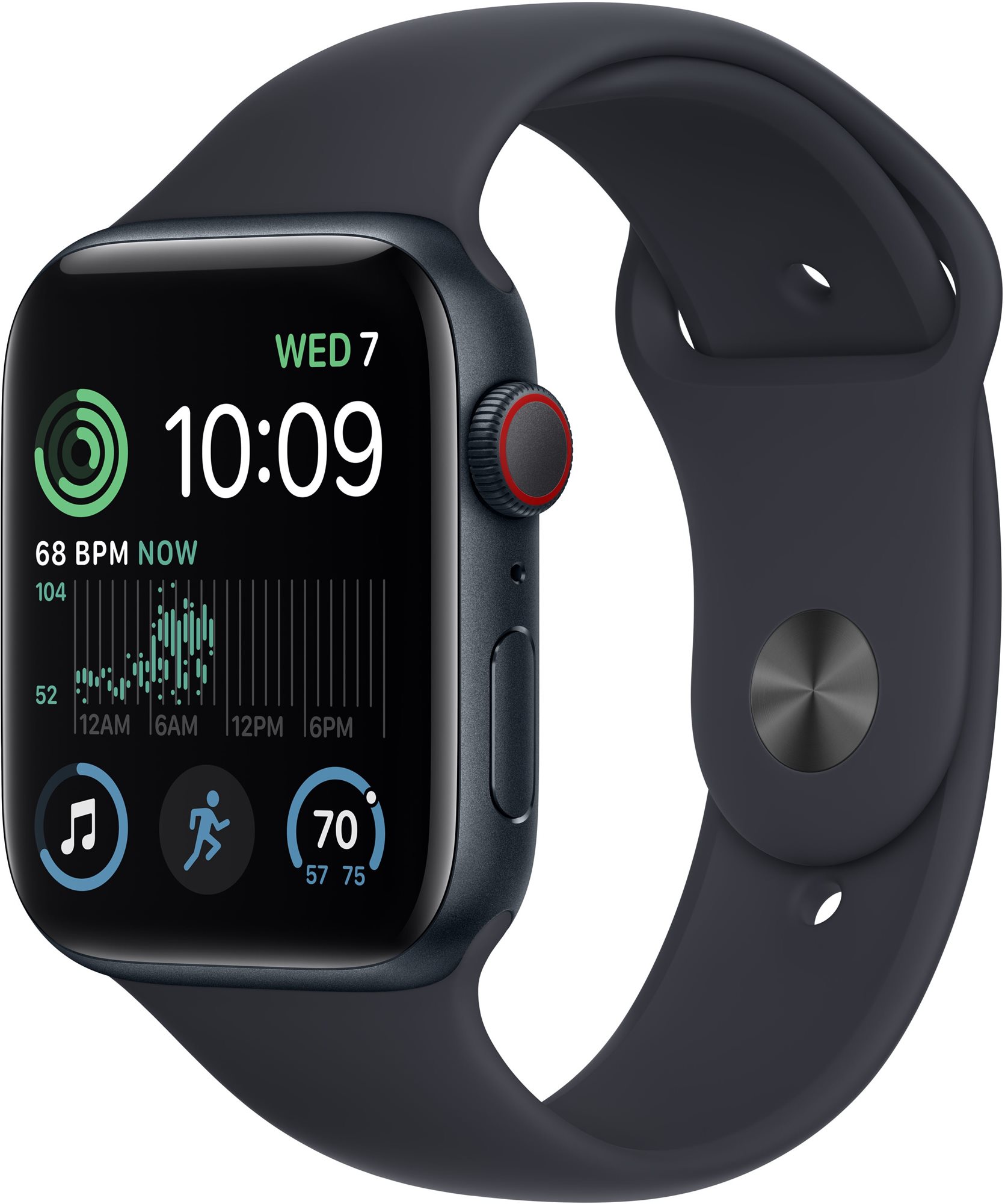 Apple Watch SE (2022) 44mm Cellular Temně inkoustový hliník s temně inkoustovým sportovním řemínkem