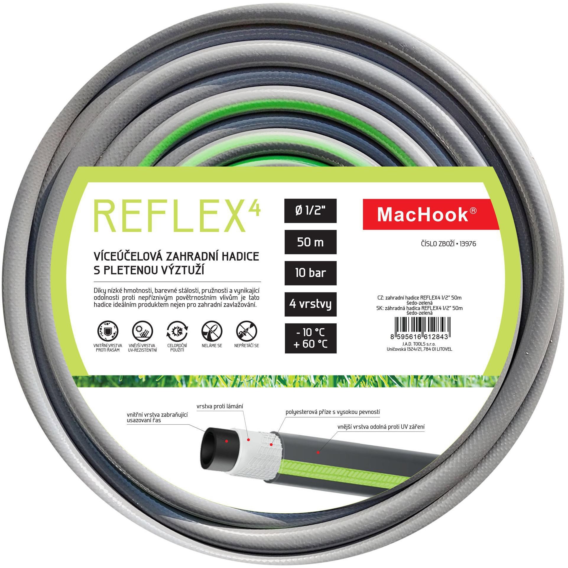 J.A.D. TOOLS Zahradní hadice REFLEX4 1/2", šedo-zelená, 50 m