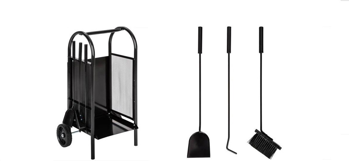 J.A.D. TOOLS Nářadí krbové se zásobníkem + lopatka, smetáček, pohrabáč