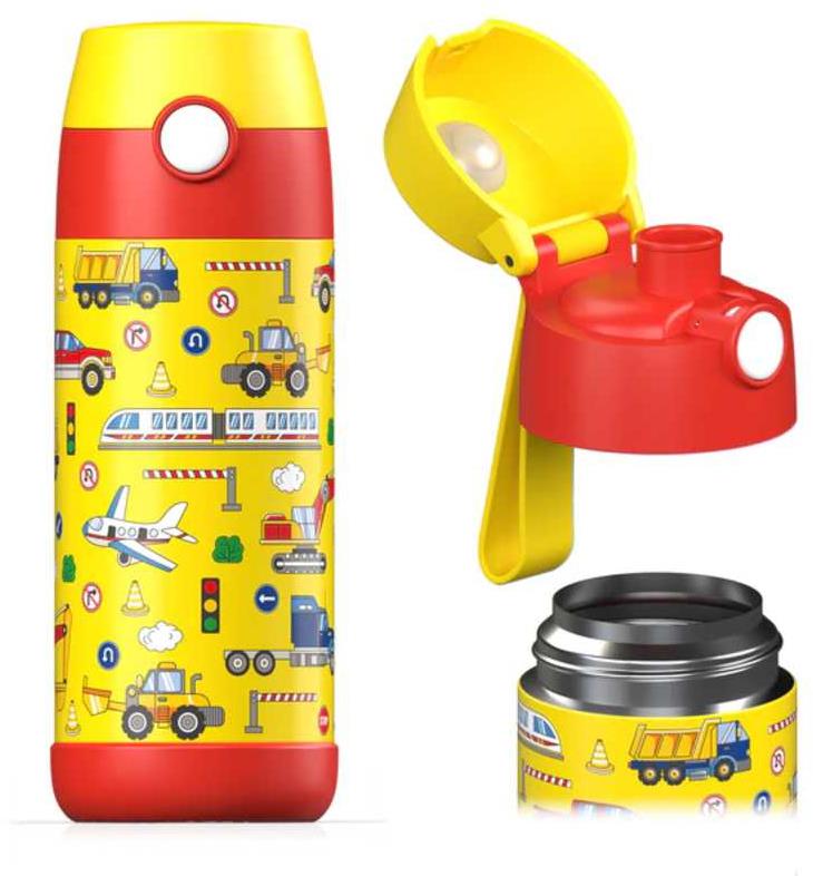 Jarlson Dětská nerezová termoláhev na pití MALI Dopravní prostředky 350 ml