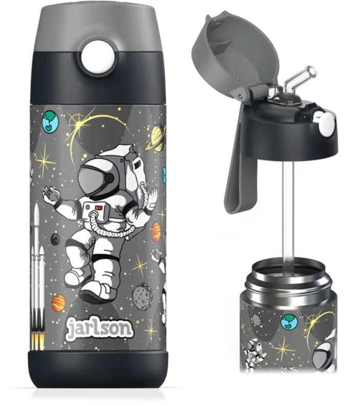 Jarlson Dětská nerezová termoláhev s brčkem CHARLI Astronaut 350 ml