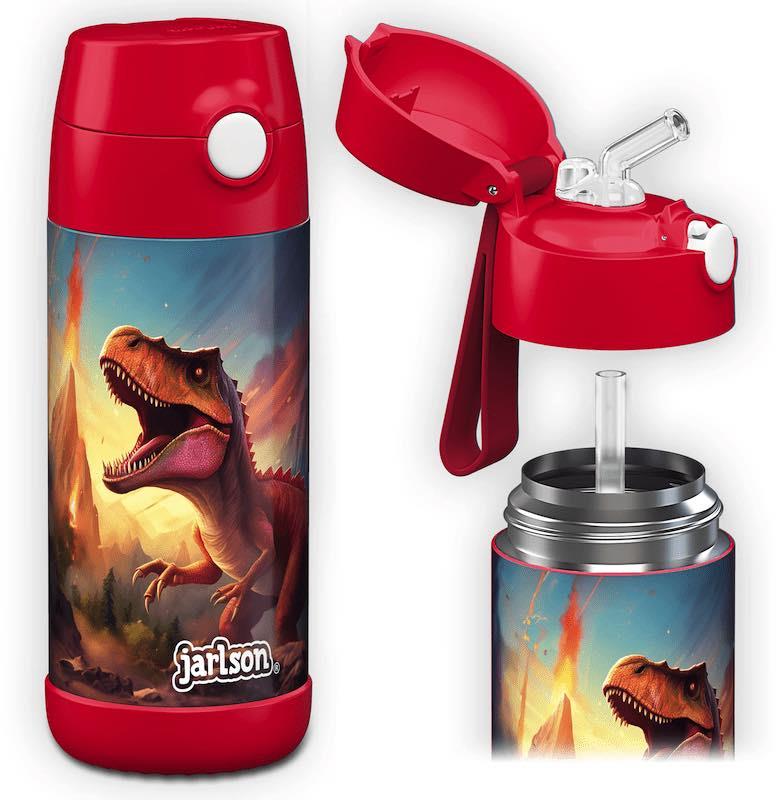 Jarlson Dětská nerezová termoláhev s brčkem CHARLI Dinosaurus II 350 ml