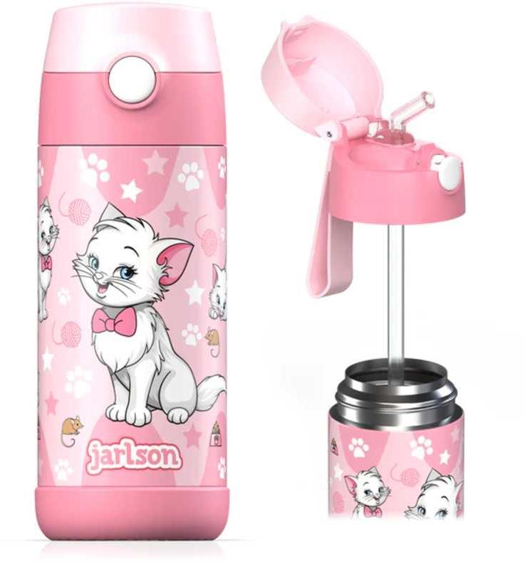 Jarlson Dětská nerezová termoláhev s brčkem CHARLI Kočka 350 ml