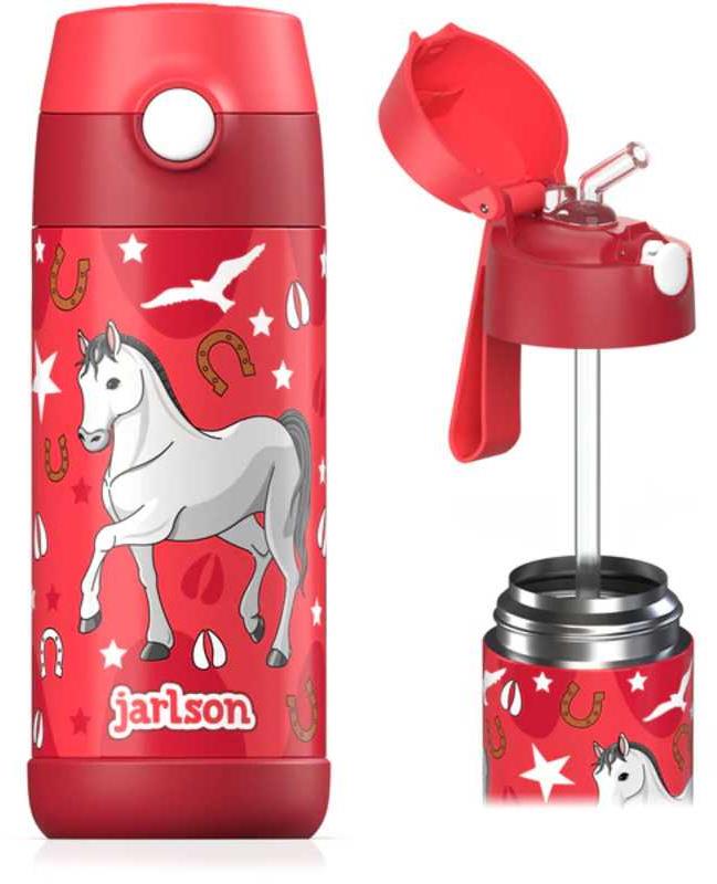 Jarlson Dětská nerezová termoláhev s brčkem CHARLI Kůň 350 ml