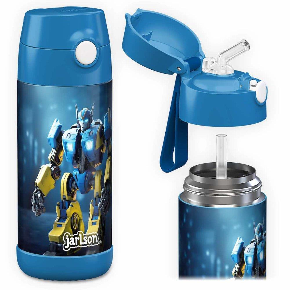 Jarlson Dětská nerezová termoláhev s brčkem CHARLI Roboti 350 ml