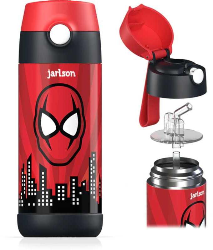 Jarlson Dětská nerezová termoláhev s brčkem CHARLI Spiderman 350 ml